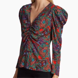 New Veronica Beard Simmons Top in Flame Red Multi